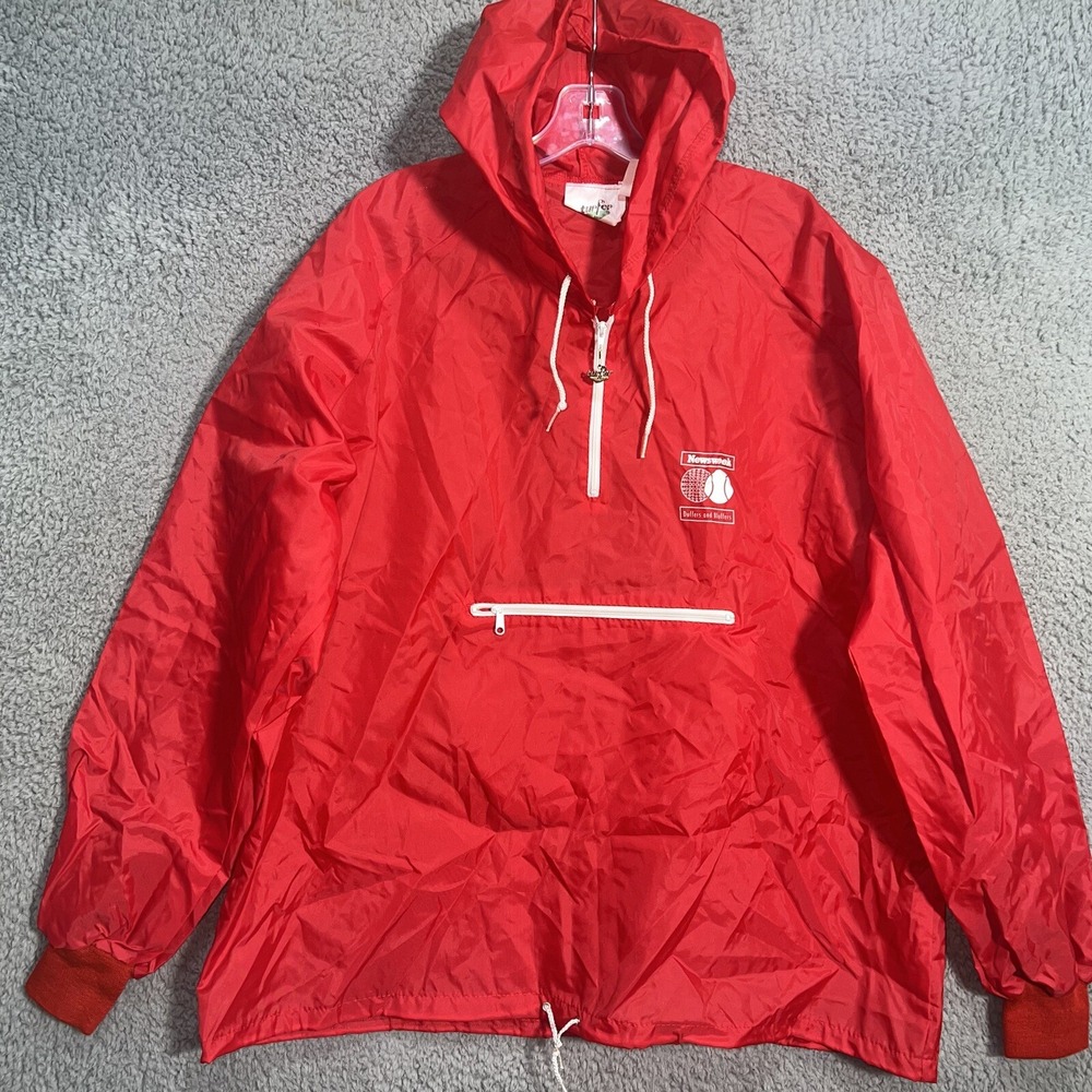 VTG Turfer Newsweek‎ Jacket Men's Size XL Red Windbreaker Hoodie Golf Baseball